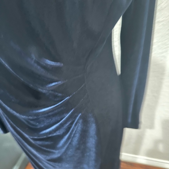 Ralph Lauren Navy faux velvet ruched front Long Sleeve Dress size 14 mob wife - Picture 2 of 9